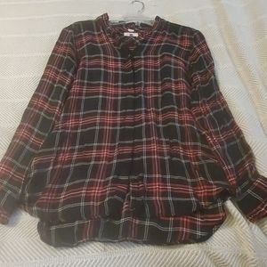 LOFT long sleeve black & red plaid top.Medium.